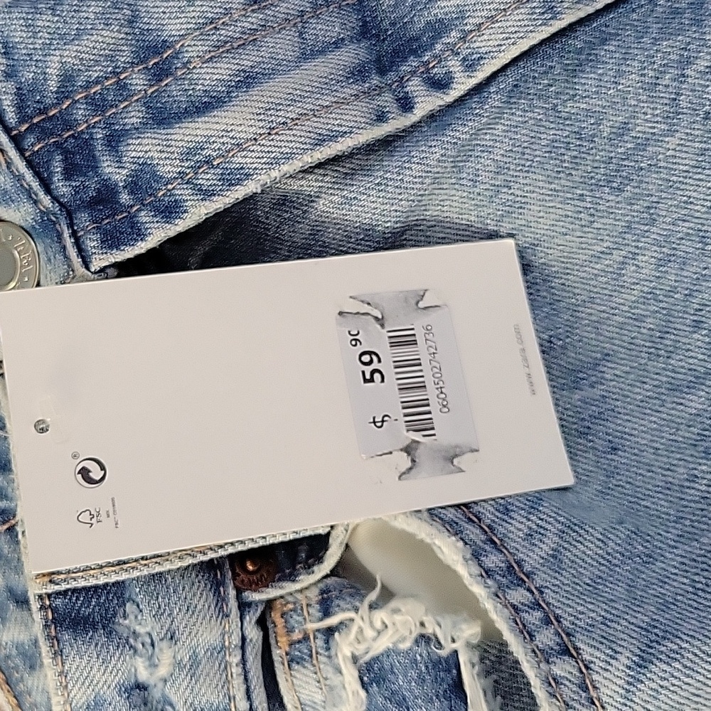 NWT Zara High Rise Wide Leg Ripped Jeans Light Wash Raw Hem 100% Cotton Size 4 - Picture 6 of 12